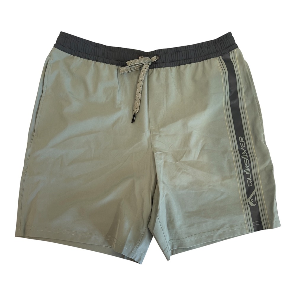 Quiksilver Mens Swim Trunks Green Grey Stretch Boardshorts QS001012 Medium NWT